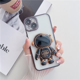 Luxury Plating Transparent 3D Astronaut Ring Holder Stand Soft Case For iphone 14 13 Pro Max 12 11 MiNi X XS XR 7 8 Plus SE 3 Cover