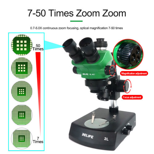 RELIFE RL-M5T-2L Trinocular HD Stereo Microscope 0.7-5.0X magnification Continuous Zoom for PCB Rework Welding cellphone repair