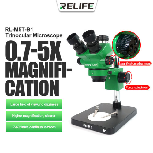 New RELIFE RL-M5T-B1 0.7-5.0X Trinocular HD Stereo Microscope Continuous Zoom Focus HD Wide Angle Mobile Phone Repair Microscope