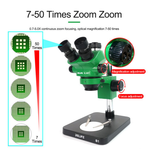 New RELIFE RL-M5T-B1 0.7-5.0X Trinocular HD Stereo Microscope Continuous Zoom Focus HD Wide Angle Mobile Phone Repair Microscope