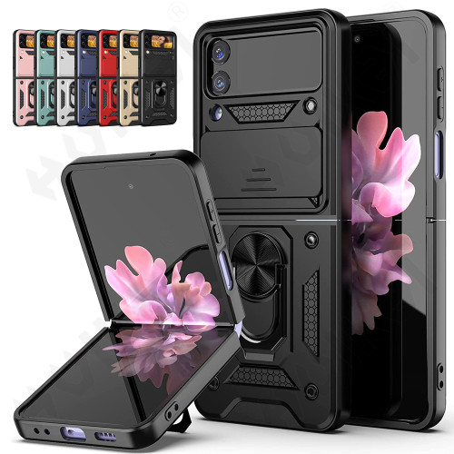 For Samsung Galaxy Z Flip 4 3 Case with Stand Kickstand Ring Magnetic and Camera  Military Grade Shockproof Protective Cover