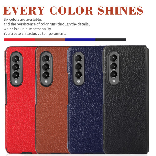 Z Flip Fold 3 4 Litchi Grain Real Leather Case for Samsung Galaxy Z Fold 3 Scratch-Resistant Solid Color Cover For Z Fold3 Case