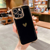 Luxury Love Heart Camera Protection Plating Phone Case For iphone 14 13 Pro Max Silicone Soft TPU Shockproof Back Cover