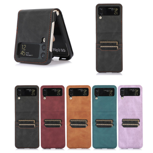 Z Flip 3 4 Retro Fashion Card Wallet Carbon Fiber Leather Phone Case For Samsung Galaxy Z Flip3 Case For Galaxy Z Flip 3 5G Cover