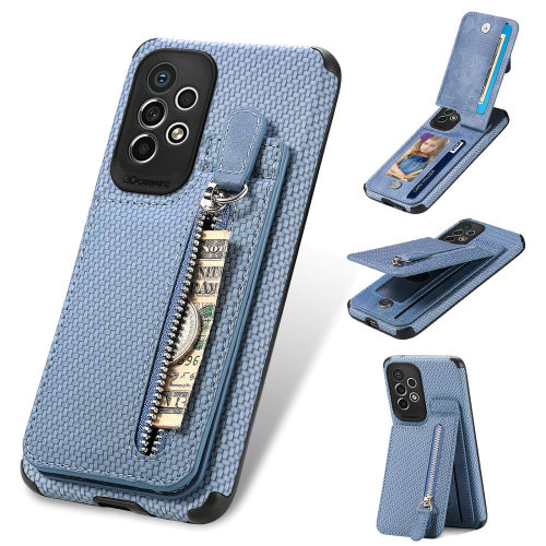Leather Zipper Carbon Fiber Case For Samsung A53 A33 A23 A73 A52S A72 A12 S22 Ultra S21 S20 M53 Magnetic Stand Card Solt Cover