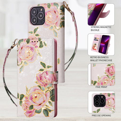 Case For iPhone 14 Plus 13 Pro Max 12 mini 11 Pro XS XR X 8 7 Plus Flower Pattern Leather Wallet Flip Cover