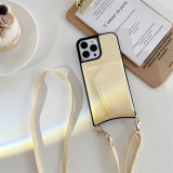 Shoulder Lanyard Chain Wallet Phone Case For iPhone 13 11 12 14 Pro Max Leather Texture Crossbody Necklace Strap Cover