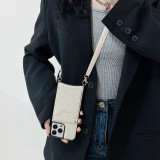 Fashion Mirror Strap Cord Chain Card Holder Crossbody Case For iPhone 11 12 13 14 Pro Max SE Neck Lanyard PU Leather Covers