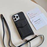 Leather Necklace Card Holder Wallet Phone Case For iPhone 13 14 Pro Max 11 12 Crossbody Strap Cord Cover