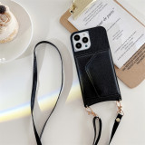 Shoulder Lanyard Chain Wallet Phone Case For iPhone 13 11 12 14 Pro Max Leather Texture Crossbody Necklace Strap Cover