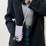 Fashion Mirror Strap Cord Chain Card Holder Crossbody Case For iPhone 11 12 13 14 Pro Max SE Neck Lanyard PU Leather Covers