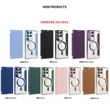 Wireless Charge Case for Samaung Galaxy S23 Plus Ultra Cover Magnetic for Magsafe Flip Leather Shell Card Slot Clear Back
