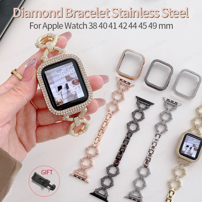 Diamond Bracelet for Apple Watch Bands 40mm 44 41 45 38 40 42 49mm Stainless Steel Watch Strap for IWatch Band Series 7 8 6 5 4