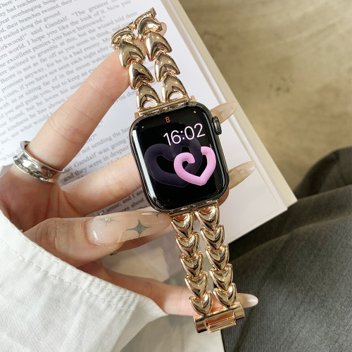 Women Rose Gold Bracelet for Apple Watch Strap 45mm 44mm 42mm 41mm 40mm Cute Band for IWatch 8 7 6 5 4 Se Ultra 49mm Wristband