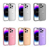 Shock Absorbing Bumper Sturdy Hard Back Heavy Duty Case for iPhone 12 13 14 15 Pro Max Plus Crystal Clear Bling Glitter Cover