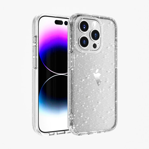 Shock Absorbing Bumper Sturdy Hard Back Heavy Duty Case for iPhone 12 13 14 15 Pro Max Plus Crystal Clear Bling Glitter Cover