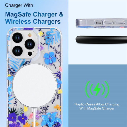 Luxury Beautiful Flowers Transparent Magsafe Case for iPhone 15 14 Pro Max 13 12 Slim Hard Acrylic Wireless Charge Cover
