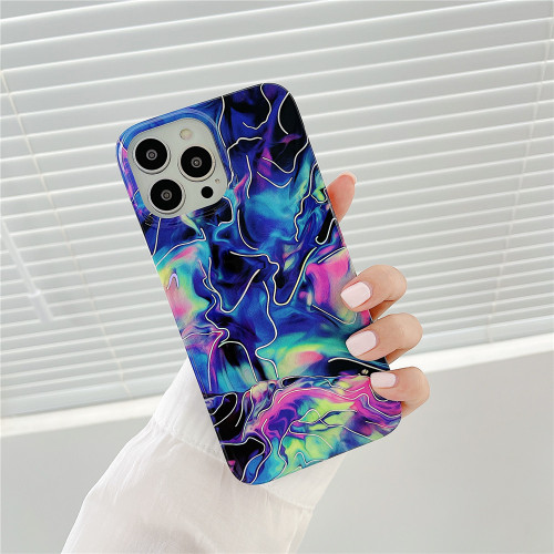 FLYKYLIN Laser Rainbow Marble Phone Case For iPhone 13 11 12 Pro Max 14 Pro Max 14 Plus Back Fundas Soft Silicone Back Cover