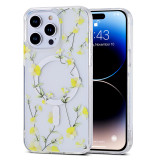 Luxury Beautiful Flowers Transparent Magsafe Case for iPhone 15 14 Pro Max 13 12 Slim Hard Acrylic Wireless Charge Cover
