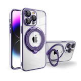 Ring holder phone case For iPhone 11 12 13 14 Pro Max 14Plus X XS Max 7 8 Plus Electroplated Magnetic bracket transparent shell