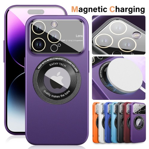 Big Window Glass Lens Camera Protector Magnetic Case For iPhone 15 14 13 11 12 Pro Max Plus Dust Shockproof Hard Slim Matte Case