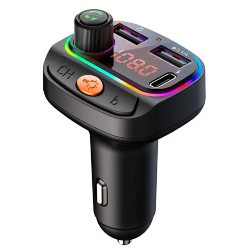 Car Bluetooth 5.0 Transmitter Wireless Mp3 Player Handsfree Audio Receiver Ambient Light FM Transmitter Type-C 3.1A Quick Charge