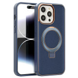 For iPhone 15 Pro Max Metal Ring Bracket Phone Case For iPhone 14 13 12 11 Pro Max Luxury Business Leather Silicone Frame Cover