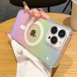 Colorful Laser For Magsafe Magnetic Wireless Charge Case For iPhone 15 14 11 12 13 Pro Max Soft Silicone Shockproof Back Cover