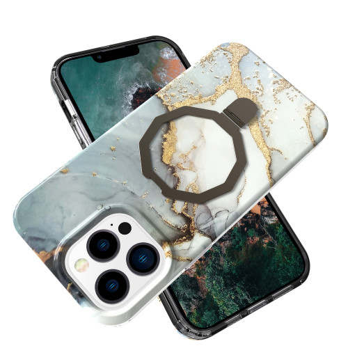 Shockproof Kickstand Marble Case for iPhone 15 Plus Pro Max Shock Absorbing Bumper Soft Back Cover Wireless Charge for Magsafe