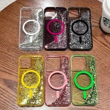 Glitter Quicksand Magnetic Phone Case for iPhone 14 15 ProMax Plus 13 Pro Max Magsafe Liquid Silicone Wireless Charge Soft Cover