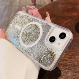 Glitter Quicksand Magnetic Phone Case for iPhone 14 15 ProMax Plus 13 Pro Max Magsafe Liquid Silicone Wireless Charge Soft Cover
