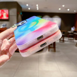 For Magsafe Magnetic Wireless Charging Art Watercolor Painting Phone Case For iPhone 13 14 15 Pro MAX Rainbow Silicone Soft Cover