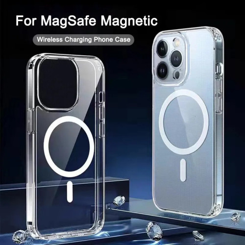 Original Transparent For Magsafe Wireless Charge Magnetic Phone Case For iPhone 15 14 13 12 11 Pro Max Shockproof Acrylic Cover