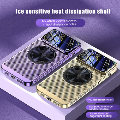 Heat Dissipation Magnetic Phone Case For iPhone 13 11 12 14 15 Pro Max Electroplated Mesh Glass Lens Enlarge logo Phone Cover