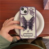 2024 Butterfly Hidden Stand Clear Phone Case for iPhone 15 14 13 11 Pro Max,Cute 3D Butterfly Kickstand Luxury Glitter Bling Gradient for Women 6D Electroplated Clear Soft TPU Protector Purple