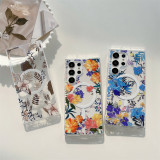 Luxury Flower Transparent Phone Case for Samsung S24 S23 S22 Ultra Plus Wireless Charge Clear Cover