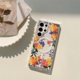 Luxury Flower Transparent Phone Case for Samsung S24 S23 S22 Ultra Plus Wireless Charge Clear Cover