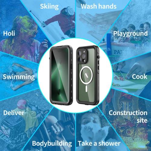 IP68 Waterproof Magsafe Magnetic Wireless Charge Case For IPhone 15 14 13 Pro Max Cover Diving Underwater Swim Outdoor Sports