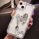 Diamond Love Crystal Swan Phone Case, Glitter Bling Cover, Cover for iPhone 15, 14, X, XR, XS, 11, 12, 13 Pro Max, 7, 8 Plus
