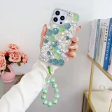 Handmade Crystal Diamond Bow Pearl Phone Case with Wrist Strap for IPhone 15 12 13 14 Pro for Samsung Galaxy S22 S21 S23 S24 FE