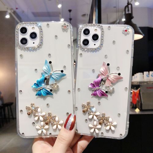 Diamond Flower Rhinestone Case Cover, Luxury Butterfly Ring Holder,For iPhone 14, 15Pro, 13, 12, 11 Pro Max, XS, 15MAX, XR Plus