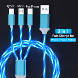 3 IN 1 Glowing LED Light Phone Charger Luminous Cable For Iphone 14 Samsung Xiaomi OPPO Phone Accessories Charge USB Type C Cord