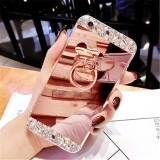 Diamond Bling Mirror Phone Case for iPhone, Rhinestone Ring Stand Cover, Luxury Crystal Cover, 14, 15, 12, 13, 14Pro MAX, XS, X,