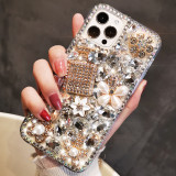 Luxury Bling Diamond Rhinestone Flower Case For iPhone15 Plus 14 13 11Pro MAX XS MAX XR 7 8 Plus 12 Pro Phone Case Pearl Crystal