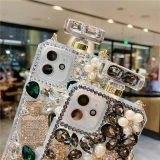 Anti-Fingerprint Crystal Diamond Perfume Bottle Phone Case for Women, Fashionable Cover for iPhone 15, 14, 13, 12, 11 Pro Max