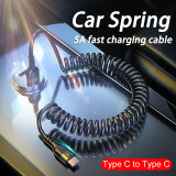 65W 5A Type C To Type C Cable Fast Charging Spring Pull Telescopic Cord For Samsung Xiaomi OPPO Huawei USB C Car Charger Cable