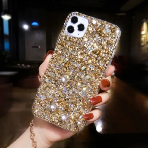 Plain TPU Cover with Glitter Full Diamond Crystal, Luxury Women's Phone Case, for iPhone 15, 14, 13, 12, 11 Pro Max