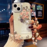 Glitter Diamond Camellia Flower Strap Phone Case, Bling Cover, Luxury Rotector Covers, For iphone 15, 14, 13, 12, Pro Max Plus