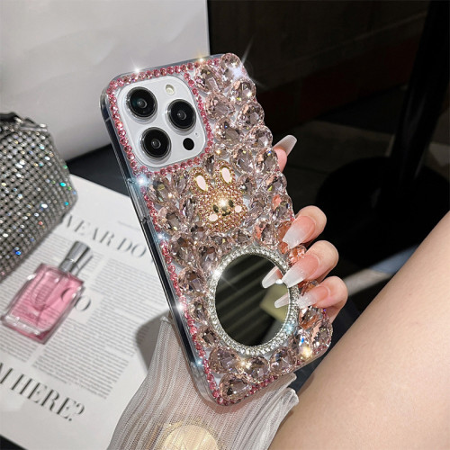 Glitter Diamond Make Up Mirror Case for iPhone, Mobile Cover for Women and Girls, 15, 14, 13, 12, 11 Pro Max, XR, 7, 8 Plus
