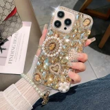 Goddess Portrait Case for iPhone, Rhinestone Crystal Case, Pearl Diamond, Love Heart Cover, 15, 14, 13, 12, 11 Pro Max, XR, 7, 8